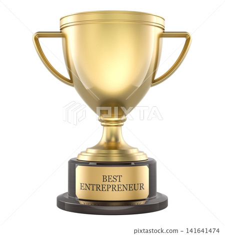 Best Entrepreneur, golden trophy award. 3D rendering Best Entrepreneur, golden trophy award. 3D rendering 141641474