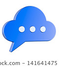 Blue cloud chat icon with three dots. 3D rendering 141641475