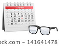 Eye test appointment calendar with black eyeglasses. 3D rendering 141641478