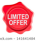 Limited Offer, red wax seal badge. 3D rendering 141641484