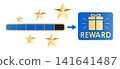 Reward progress bar with stars and gift card. 3D rendering 141641487