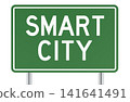 Smart City, green road sign. 3D rendering 141641491
