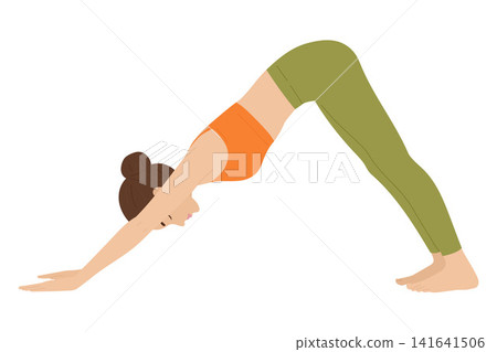 Young woman performing the Downward Facing Dog yoga pose Young woman performing the Downward Facing Dog yoga pose 141641506