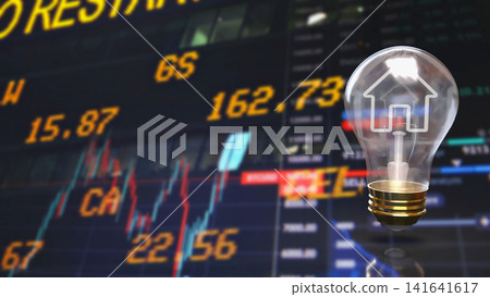Smart Home Investment Concept with Digital Financial Market Data 3d render. Smart Home Investment Concept with Digital Financial Market Data 3d render. 141641617