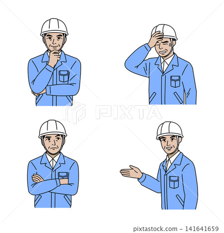 男工淺藍色工作服和頭盔,4 件組(4 件) 男工淺藍色工作服和頭盔,4 件組(4 件) 141641659