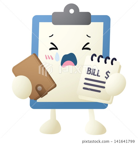 Cartoon clipboard character looks stressed Cartoon clipboard character looks stressed 141641799