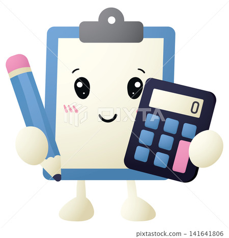 Cute character holds pencil and calculator Cute character holds pencil and calculator 141641806