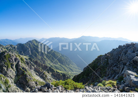 [Mountain scenery] View of Mt. Otensho from the Higashi-Kama Ridge [Nagano Prefecture] 141641925