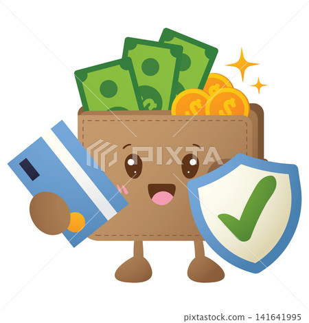 Cute wallet character smiles cheerfully Cute wallet character smiles cheerfully 141641995