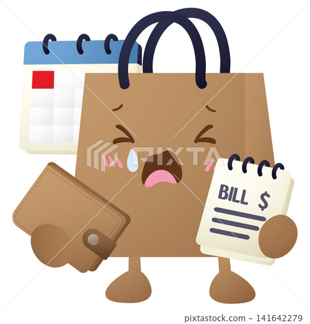Brown paper bag character shows sadness Brown paper bag character shows sadness 141642279
