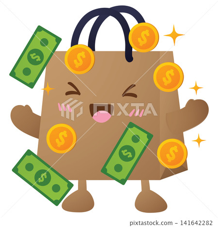 Cute paper bag smiles with joy and excitement Cute paper bag smiles with joy and excitement 141642282