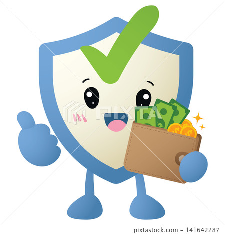 Cute shield character smiles proudly 141642287