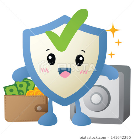 Cute shield character beams with joy and approval 141642290