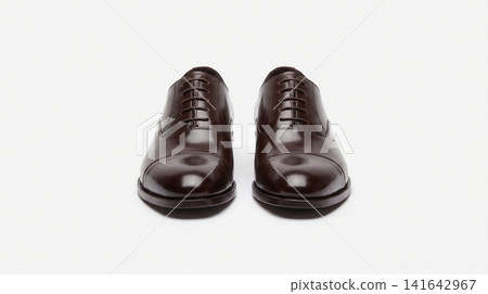 Pair of polished dark brown leather oxford dress shoes with footwear menswear business polished gentleman clothing isolated background profession corporate wardrobe formalwear leatherwork Pair of polished dark brown leather oxford dress shoes with footwear menswear business polished gentleman clothing isolated background profession corporate wardrobe formalwear leatherwork 141642967