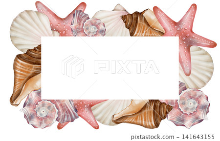 Seashell Watercolor Frame Illustration Seashell Watercolor Frame Illustration 141643155
