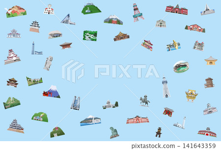 Space scattered with East Japan tourism icons - Blue Space scattered with East Japan tourism icons - Blue 141643359