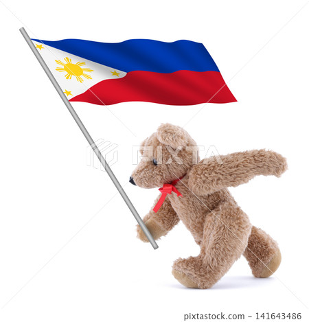 Philippines flag being carried by a cute teddy bear 141643486