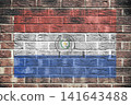 Paraguay flag on old brick wall background 141643488