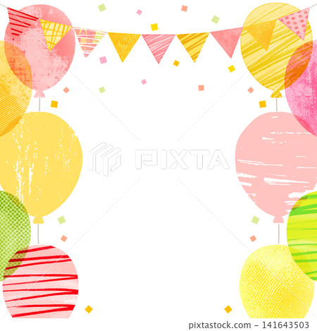 Square frame with watercolor illustration of balloons (vector) 141643503