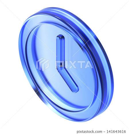 Glassmorphism clock icon in isometric view featuring transparent blue glossy finish. Translucent time management design element suited for history schedule Glassmorphism clock icon in isometric view featuring transparent blue glossy finish. Translucent time management design element suited for history schedule 141643616