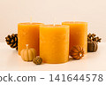 Orange candles and cones on white background 141644578