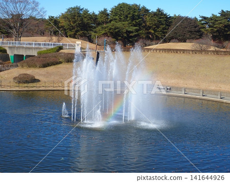 噴泉、彩虹、晴朗的冬日天空 噴泉、彩虹、晴朗的冬日天空 141644926