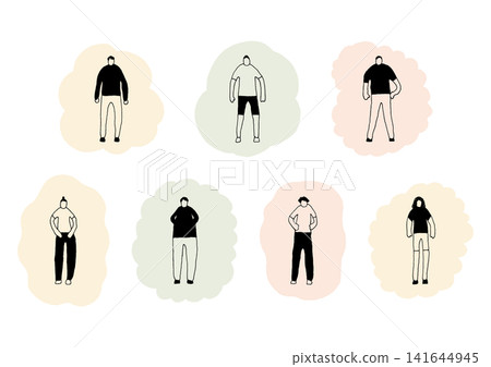 A stylish illustration set combining hand-drawn figures and shapes (yellow, green, orange). A stylish illustration set combining hand-drawn figures and shapes (yellow, green, orange). 141644945