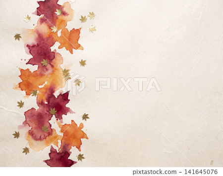 A background of autumn-colored watercolors and leaf-shaped gold leaf on ivory Japanese paper. A background of autumn-colored watercolors and leaf-shaped gold leaf on ivory Japanese paper. 141645076