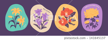 花卉貼紙套裝:百合、龍膽、山茶花、菊花 花卉貼紙套裝:百合、龍膽、山茶花、菊花 141645137