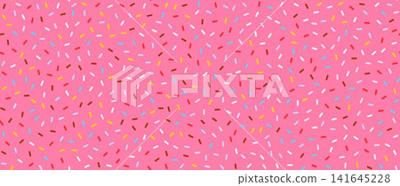 Pink donut sprinkle icing seamless pattern. Candy cream background. Strawberry cake glaze overlay for decorative banner, poster. Cupcake or ice cream topping texture. Vector colorful confetti bg Pink donut sprinkle icing seamless pattern. Candy cream background. Strawberry cake glaze overlay for decorative banner, poster. Cupcake or ice cream topping texture. Vector colorful confetti bg 141645228