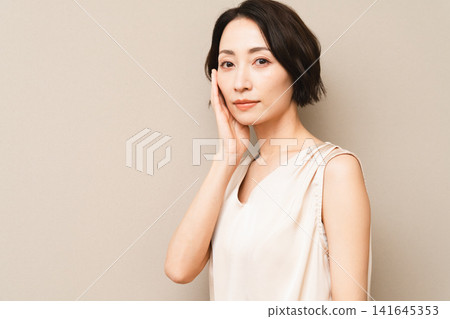 Posing short-haired woman beauty image 141645353