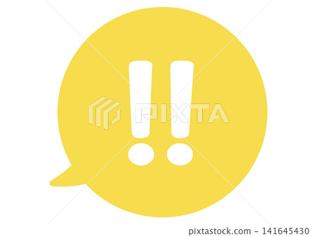 Simple speech bubble illustration, yellow, no outline, two white exclamation marks. Simple speech bubble illustration, yellow, no outline, two white exclamation marks. 141645430