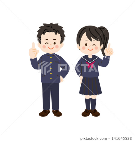 Students in school uniforms and sailor suits holding up their index fingers. Students in school uniforms and sailor suits holding up their index fingers. 141645528