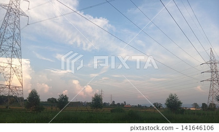 high voltage power line in the countryside high voltage power line in the countryside 141646106