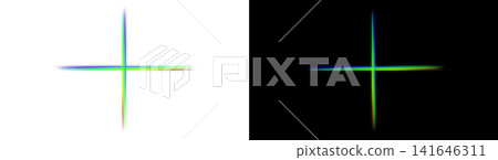 Green glowing cross-shaped light beam, transparent background, crosslight decorative element. Green glowing cross-shaped light beam, transparent background, crosslight decorative element. 141646311
