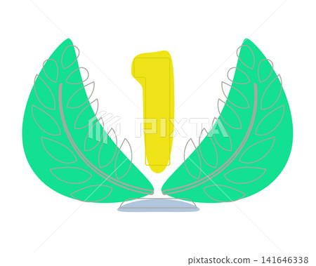 Minimalist graphic illustration of a green laurel wreath with number one inside Minimalist graphic illustration of a green laurel wreath with number one inside 141646338