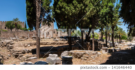 Ancient Ruins And Fortress Walls In Rhodes Old Town Greece Ancient Ruins And Fortress Walls In Rhodes Old Town Greece 141646440
