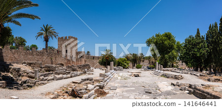 Ancient Ruins And Fortress Walls In Rhodes Old Town Greece Ancient Ruins And Fortress Walls In Rhodes Old Town Greece 141646441