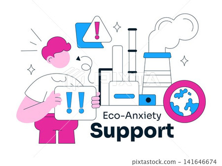Eco Anxiety Support Illustration Featuring Climate Change Awareness, Emotional Wellbeing, Mental Health Care, Environmental, and Community Support Eco Anxiety Support Illustration Featuring Climate Change Awareness, Emotional Wellbeing, Mental Health Care, Environmental, and Community Support 141646674
