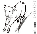 A sumi-e (ink painting) of a leaping lamb, perfect for New Year's cards for the Year of the Sheep. 141646947