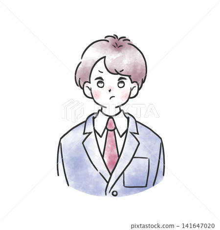 水彩風格的插圖,描繪了一個穿著校服、表情生氣的男孩。 水彩風格的插圖,描繪了一個穿著校服、表情生氣的男孩。 141647020
