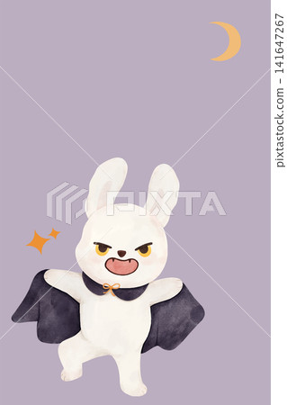 Halloween Greeting Card Cute Vampire Bunny in Cape with Copy Space Halloween Greeting Card Cute Vampire Bunny in Cape with Copy Space 141647267