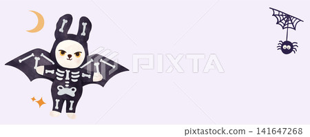 Halloween Party Banner Cute Rabbit in Skeleton Costume with Bat Wings and Copy Space Halloween Party Banner Cute Rabbit in Skeleton Costume with Bat Wings and Copy Space 141647268