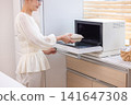 Meals: Senior women warming up their packed lunches at home. 141647308