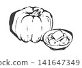 A hand-drawn brushstroke style illustration of pumpkin and simmered pumpkin. 141647349