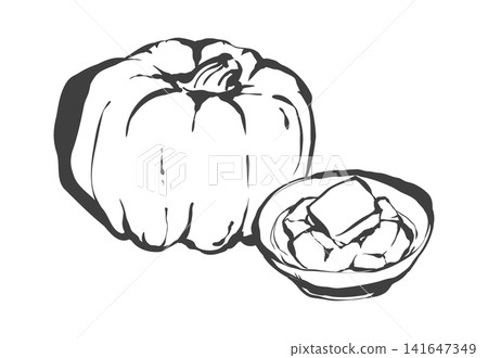 手繪筆觸風格的南瓜和燉南瓜插圖。 手繪筆觸風格的南瓜和燉南瓜插圖。 141647349