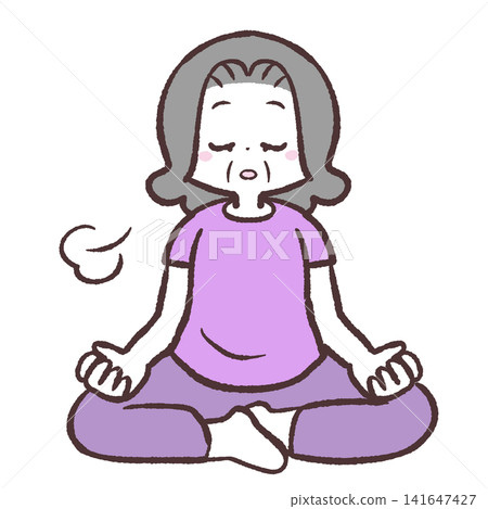 一位老年婦女冥想的插圖 一位老年婦女冥想的插圖 141647427