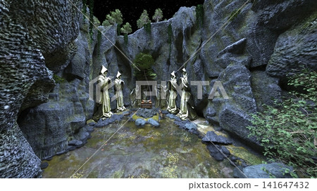 Courtyard with a statue of a monk Courtyard with a statue of a monk 141647432