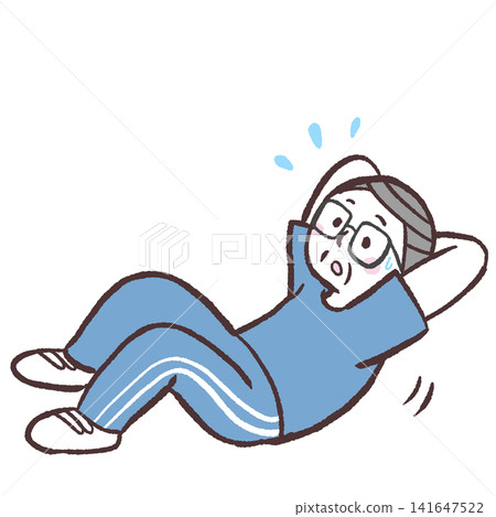 一位老年男子正在做腹部運動的插圖 一位老年男子正在做腹部運動的插圖 141647522