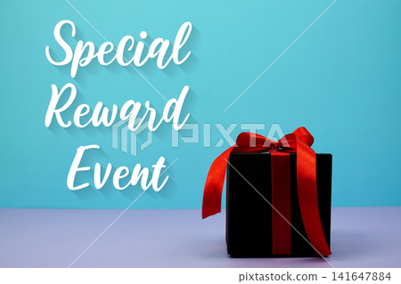 Special Reward Event text with gift box on blue background Special Reward Event text with gift box on blue background 141647884